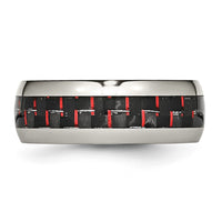 Stainless Steel Polished Black/Red Carbon Fiber Inlay 8mm Band
