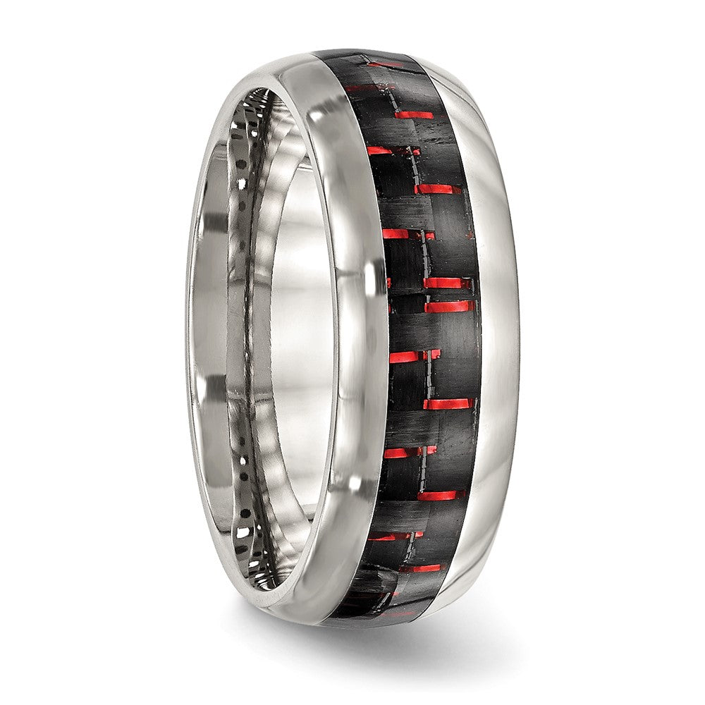 Stainless Steel Polished Black/Red Carbon Fiber Inlay 8mm Band