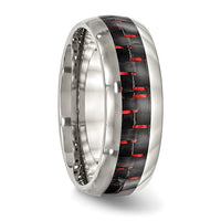 Stainless Steel Polished Black/Red Carbon Fiber Inlay 8mm Band