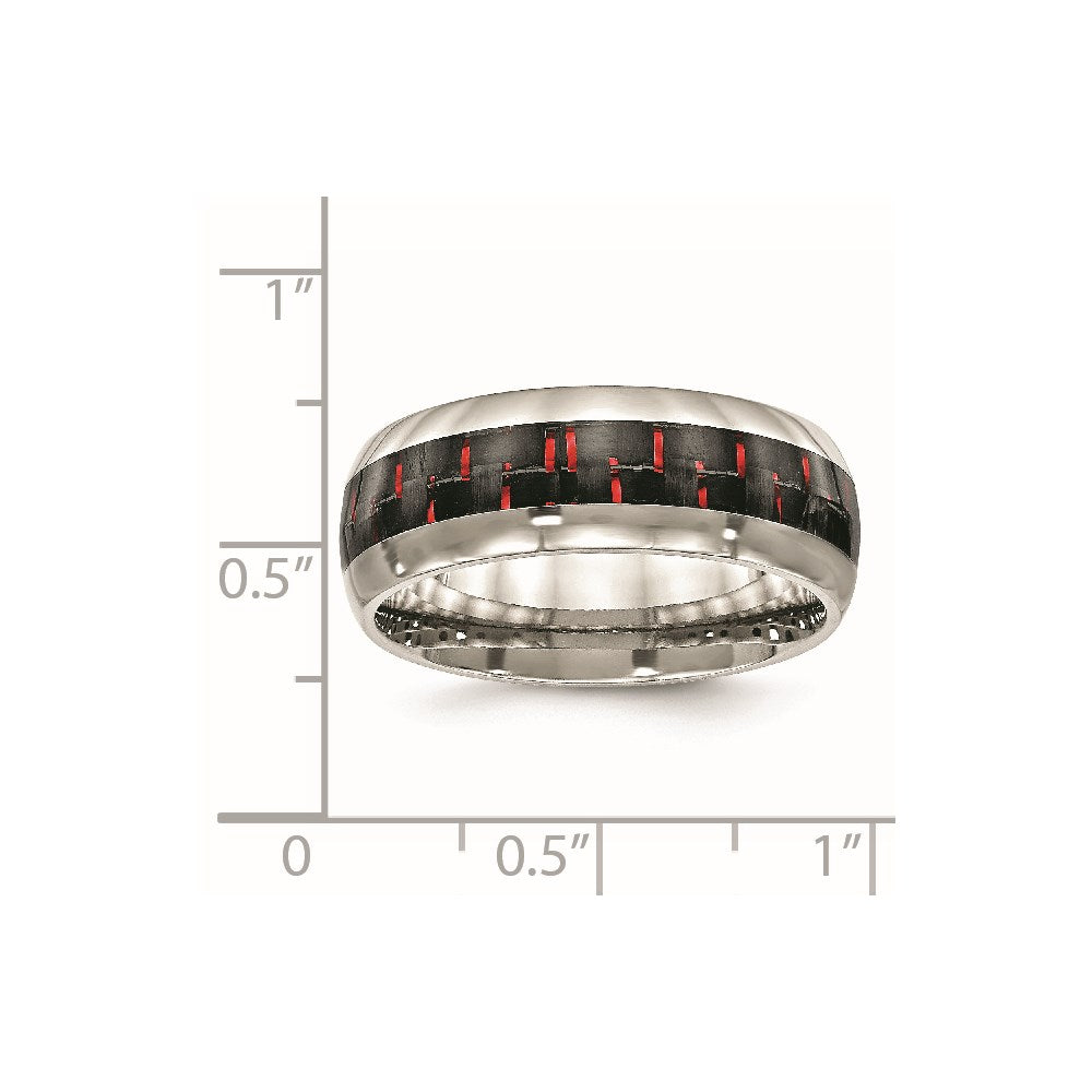 Stainless Steel Polished Black/Red Carbon Fiber Inlay 8mm Band