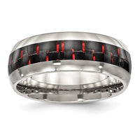 Stainless Steel Polished Black/Red Carbon Fiber Inlay 8mm Band