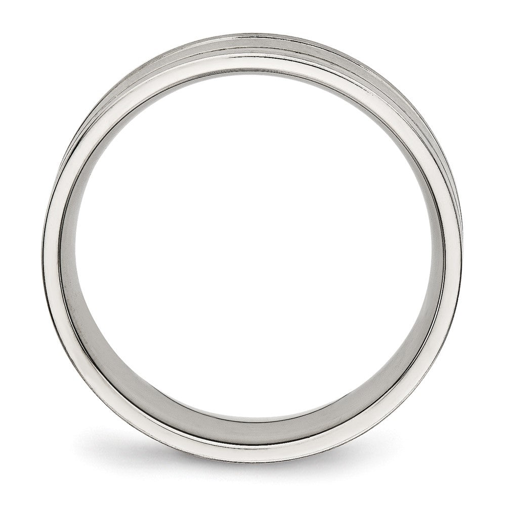 Stainless Steel Brushed and Polished 6mm Ridged Flat Band