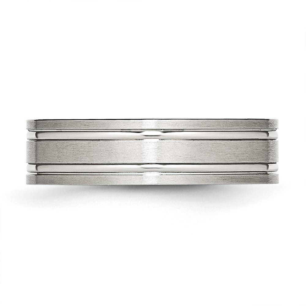 Stainless Steel Brushed and Polished 6mm Ridged Flat Band