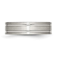 Stainless Steel Brushed and Polished 6mm Ridged Flat Band