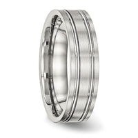Stainless Steel Brushed and Polished 6mm Ridged Flat Band