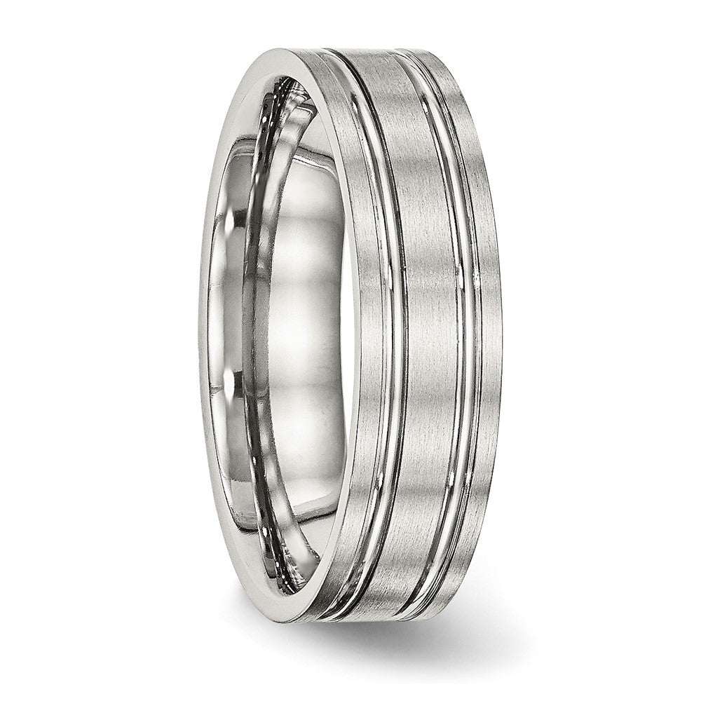 Stainless Steel Brushed and Polished 6mm Ridged Flat Band