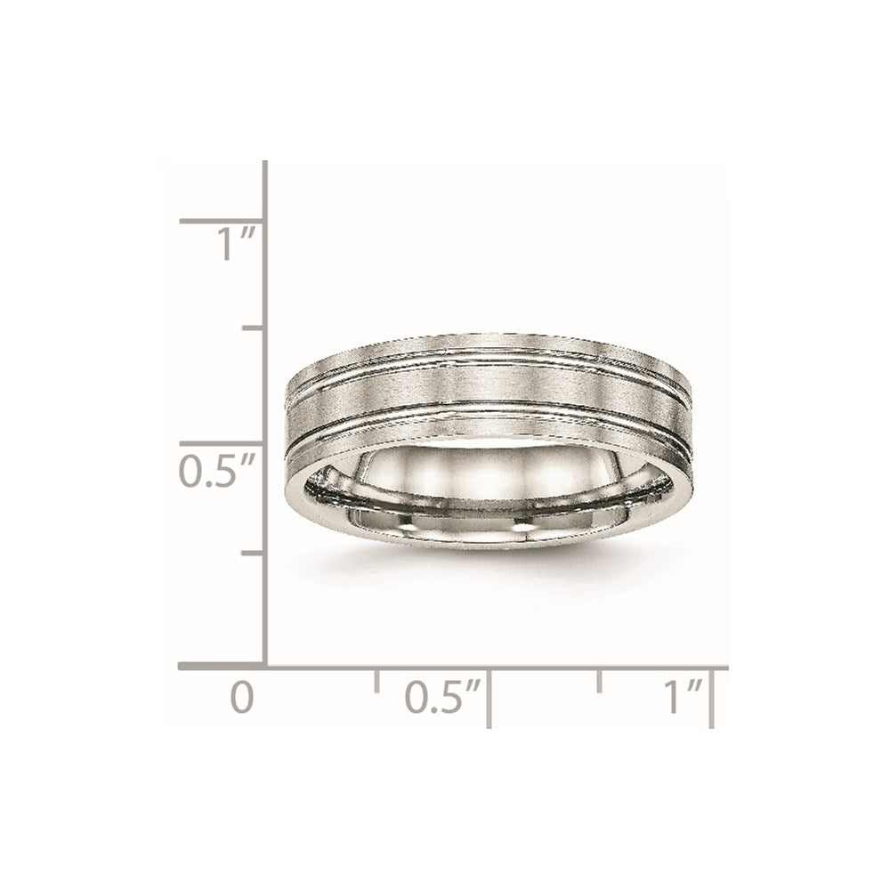 Stainless Steel Brushed and Polished 6mm Ridged Flat Band