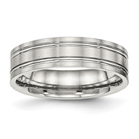 Stainless Steel Brushed and Polished 6mm Ridged Flat Band