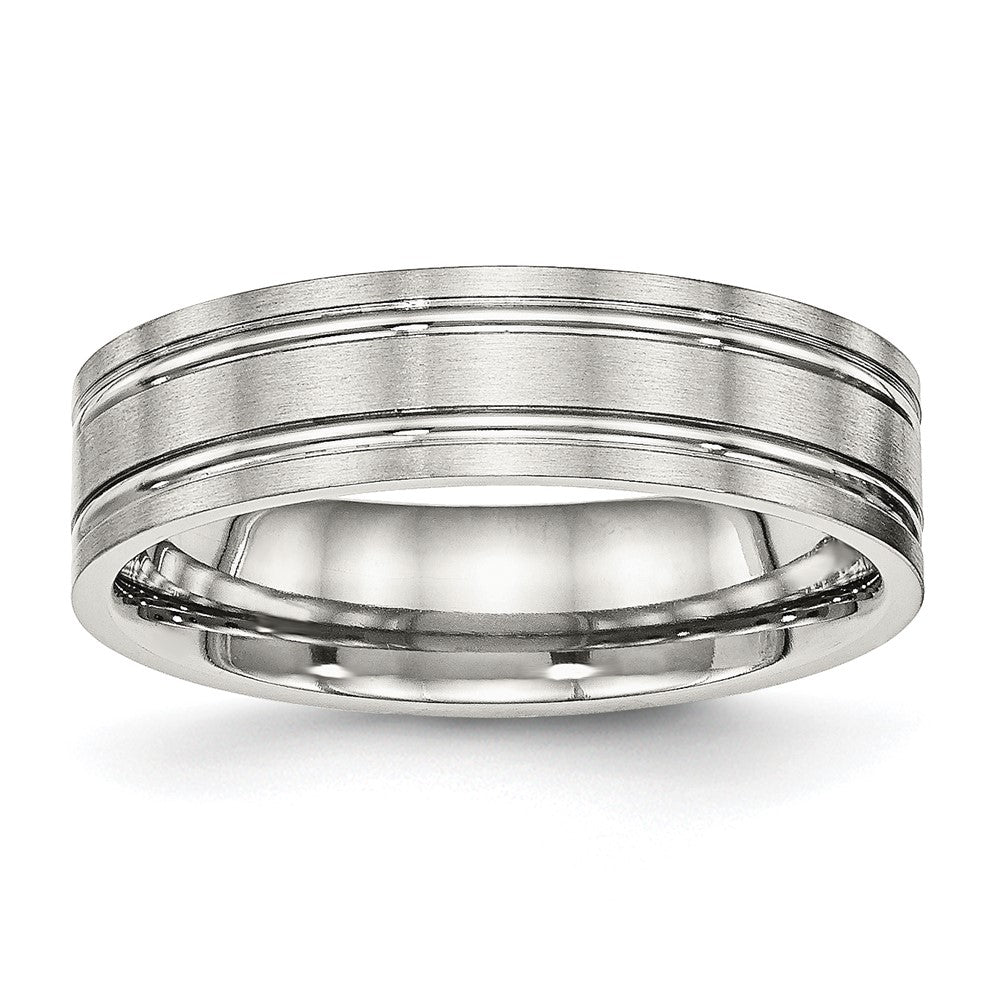 Stainless Steel Brushed and Polished 6mm Ridged Flat Band