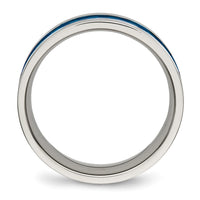 Stainless Steel Polished Blue IP-plated Checkered Design 7mm Band