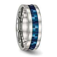 Stainless Steel Polished Blue IP-plated Checkered Design 7mm Band