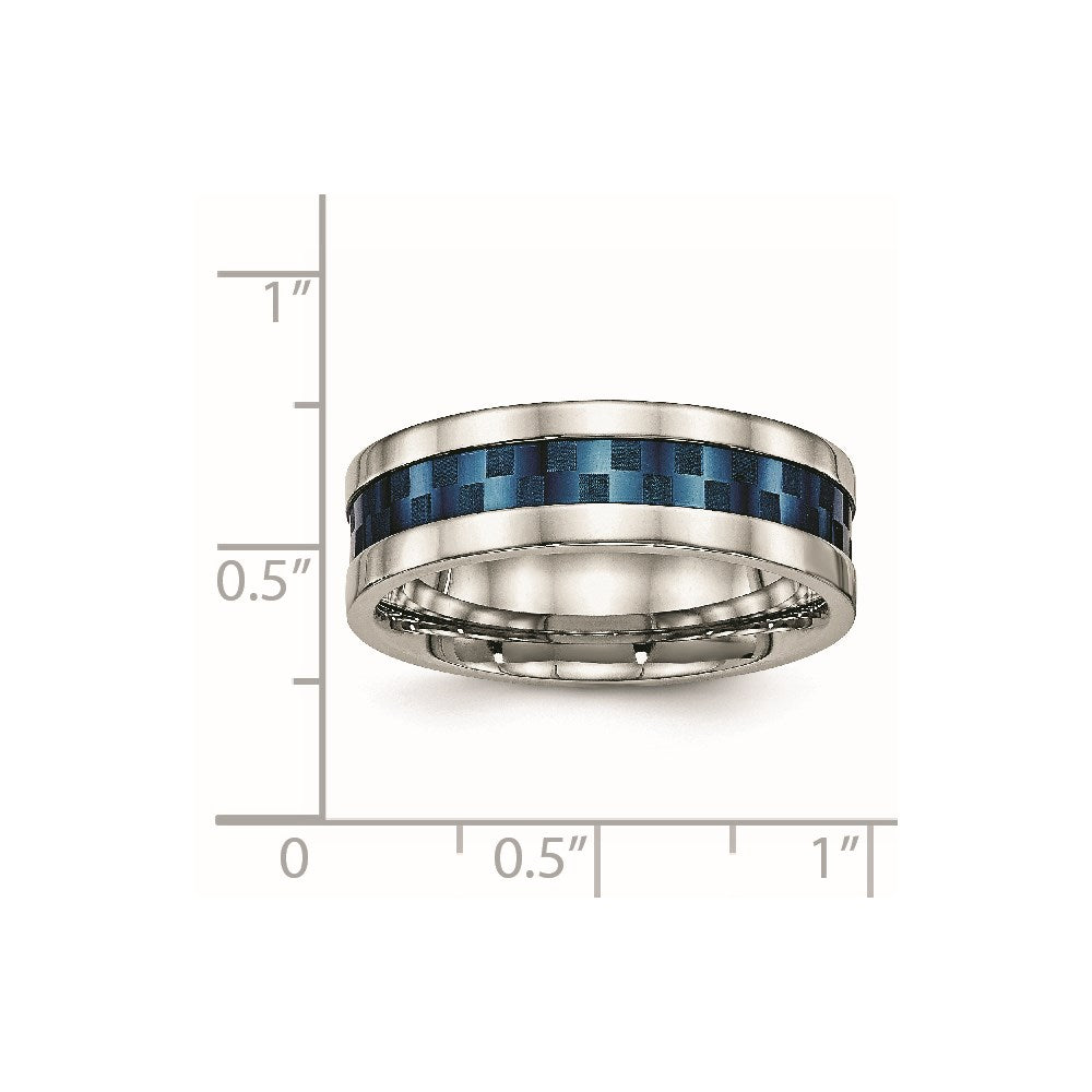 Stainless Steel Polished Blue IP-plated Checkered Design 7mm Band