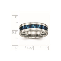 Stainless Steel Polished Blue IP-plated Checkered Design 7mm Band