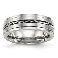 Stainless Steel Brushed and Polished Twisted 7mm Band