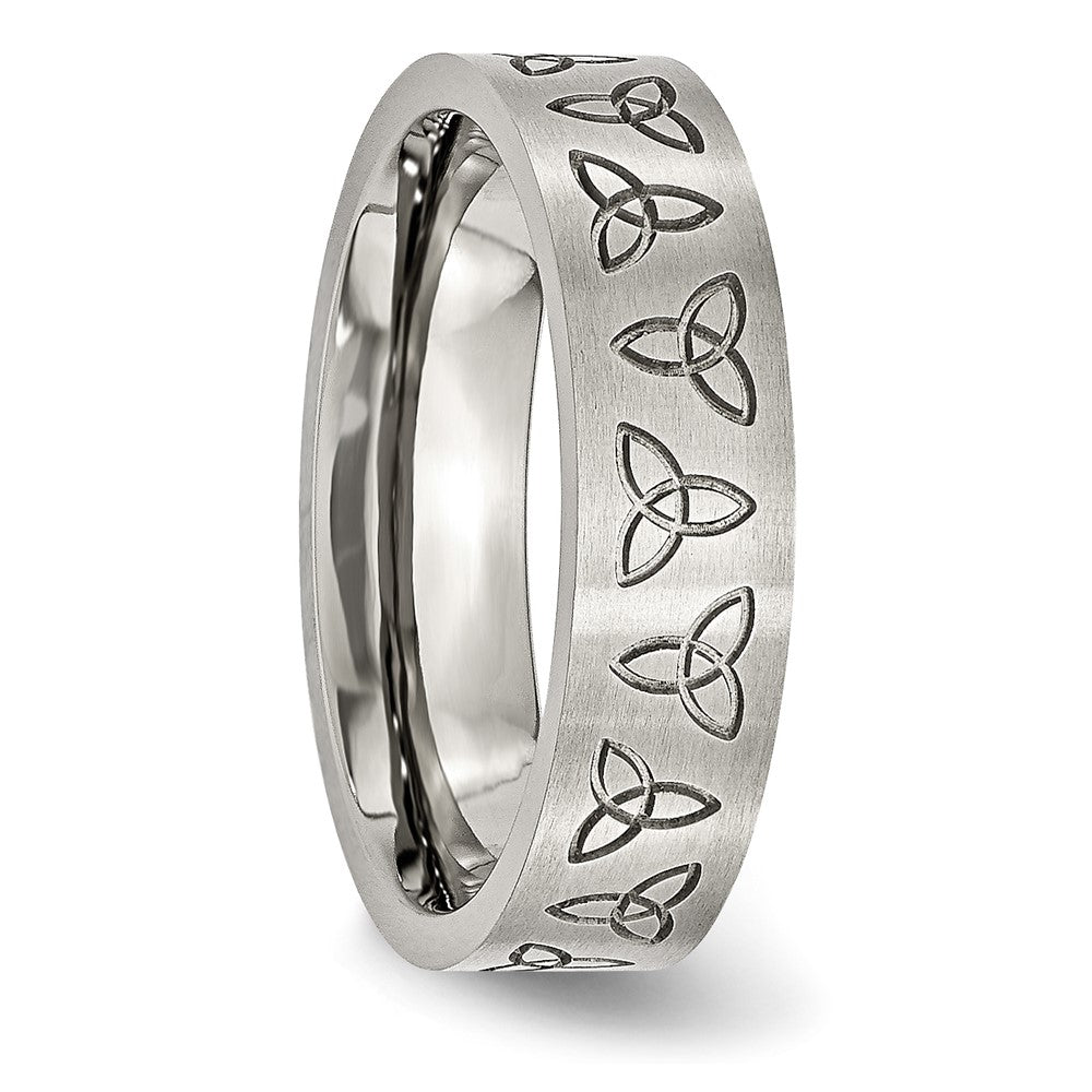 Stainless Steel Brushed w/Engraved Trinity Symbol 6mm Band