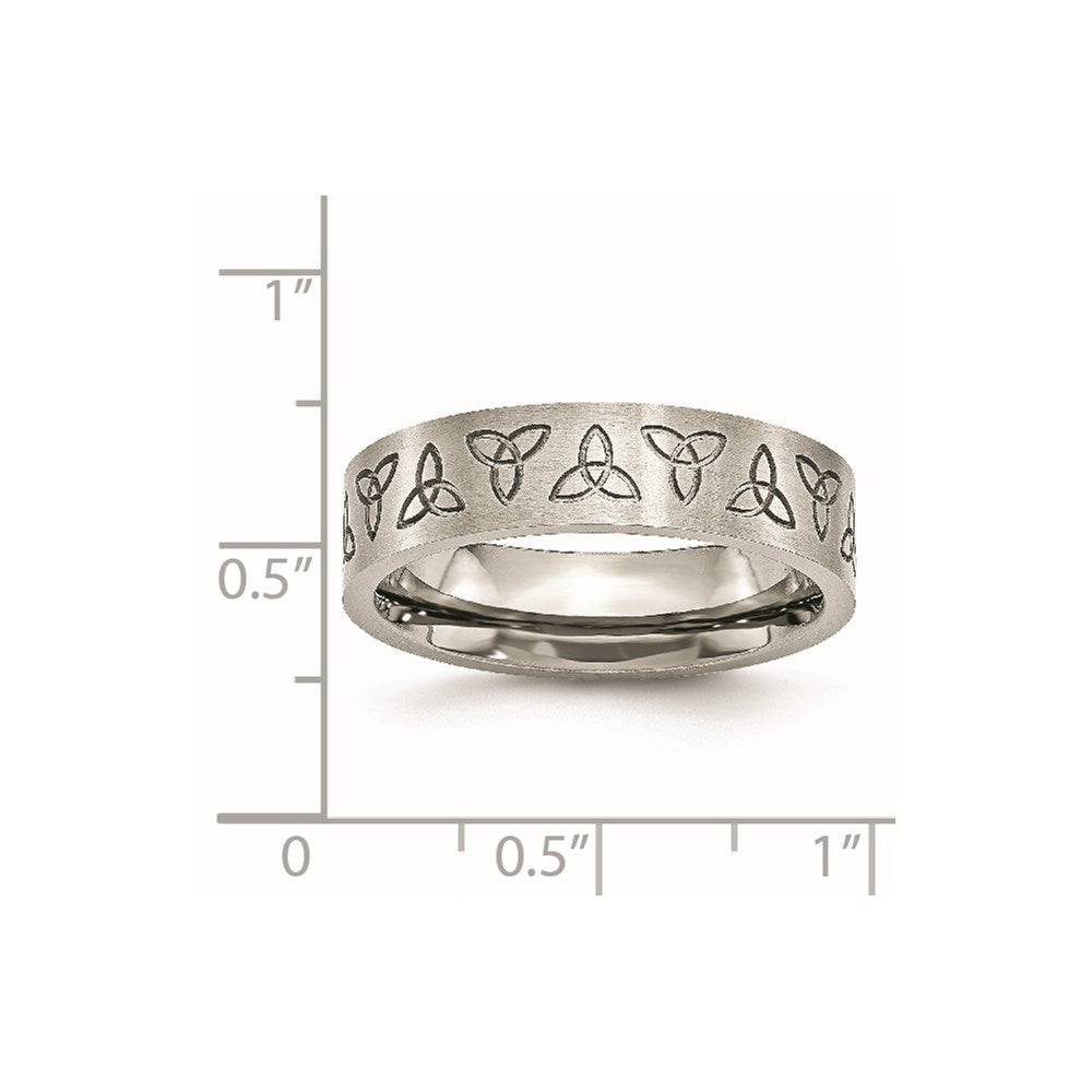 Stainless Steel Brushed w/Engraved Trinity Symbol 6mm Band