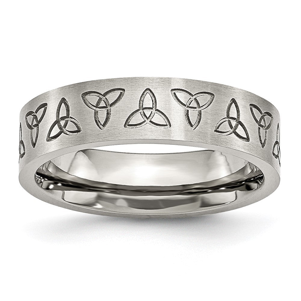 Stainless Steel Brushed w/Engraved Trinity Symbol 6mm Band