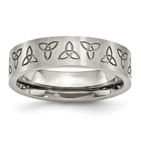 Stainless Steel Brushed w/Engraved Trinity Symbol 6mm Band