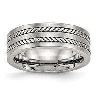 Stainless Steel Brushed and Polished Twisted 7mm Band