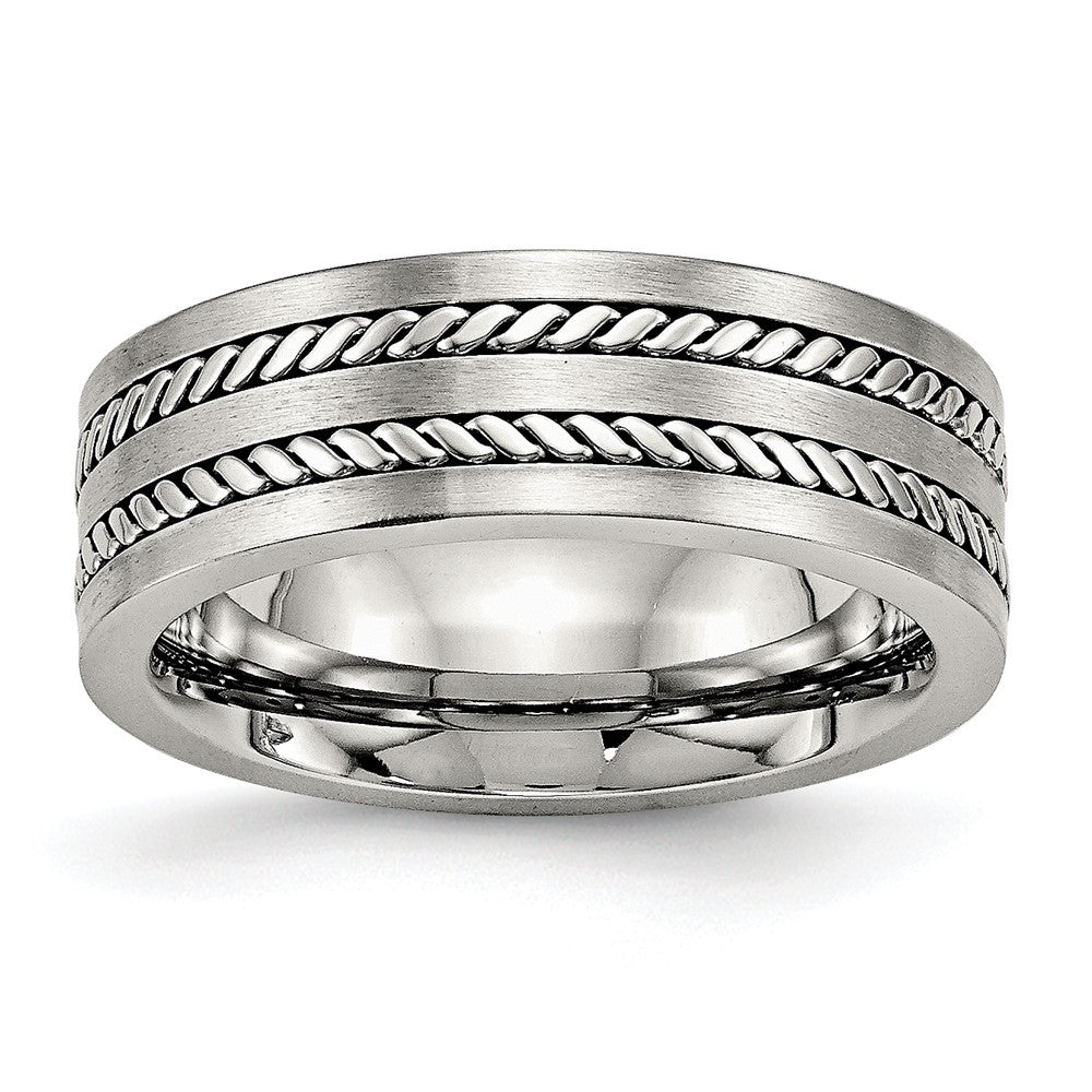 Stainless Steel Brushed and Polished Twisted 7mm Band