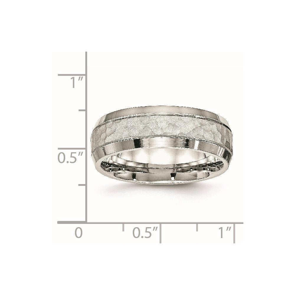 Stainless Steel Brushed Polished and Hammered 7.5mm Band