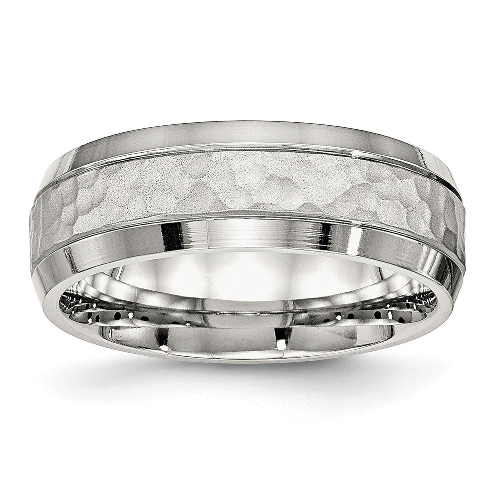 Stainless Steel Brushed Polished and Hammered 7.5mm Band