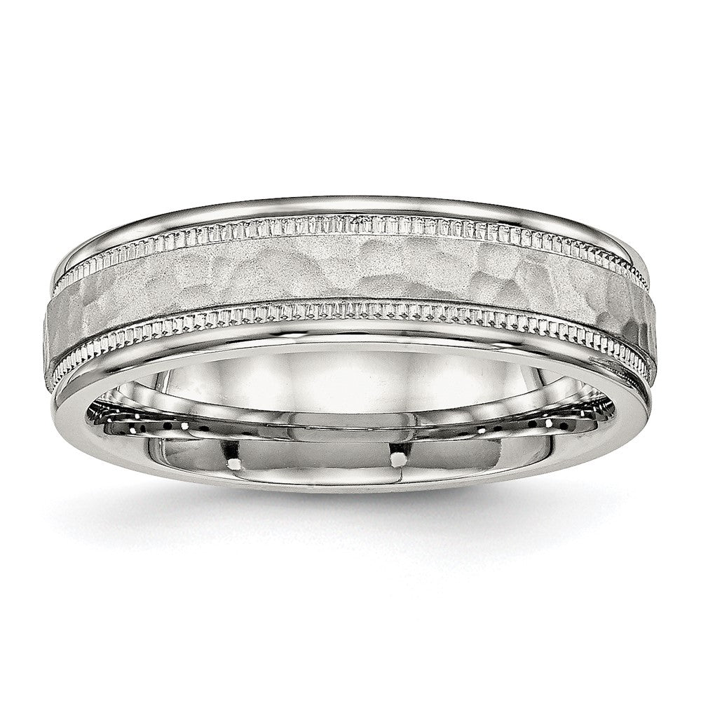 Stainless Steel Polished and Hammered 6mm Grooved Band