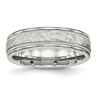 Stainless Steel Polished and Hammered 6mm Grooved Band