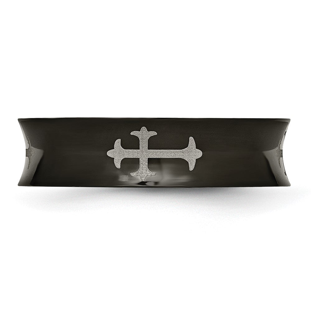 Stainless Steel Polished Black IP-plated Cross 6mm Concave Band