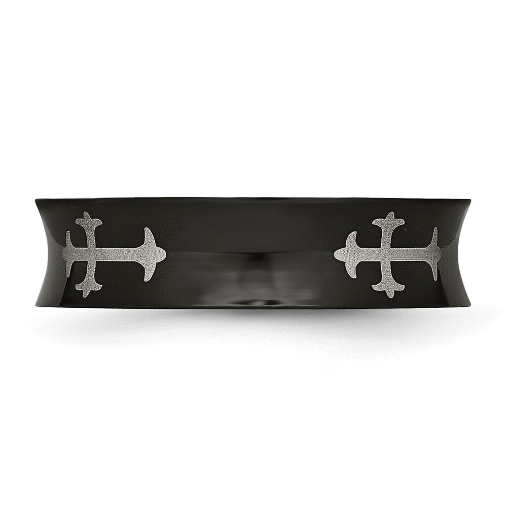 Stainless Steel Polished Black IP-plated Cross 6mm Concave Band