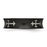Stainless Steel Polished Black IP-plated Cross 6mm Concave Band