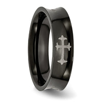 Stainless Steel Polished Black IP-plated Cross 6mm Concave Band