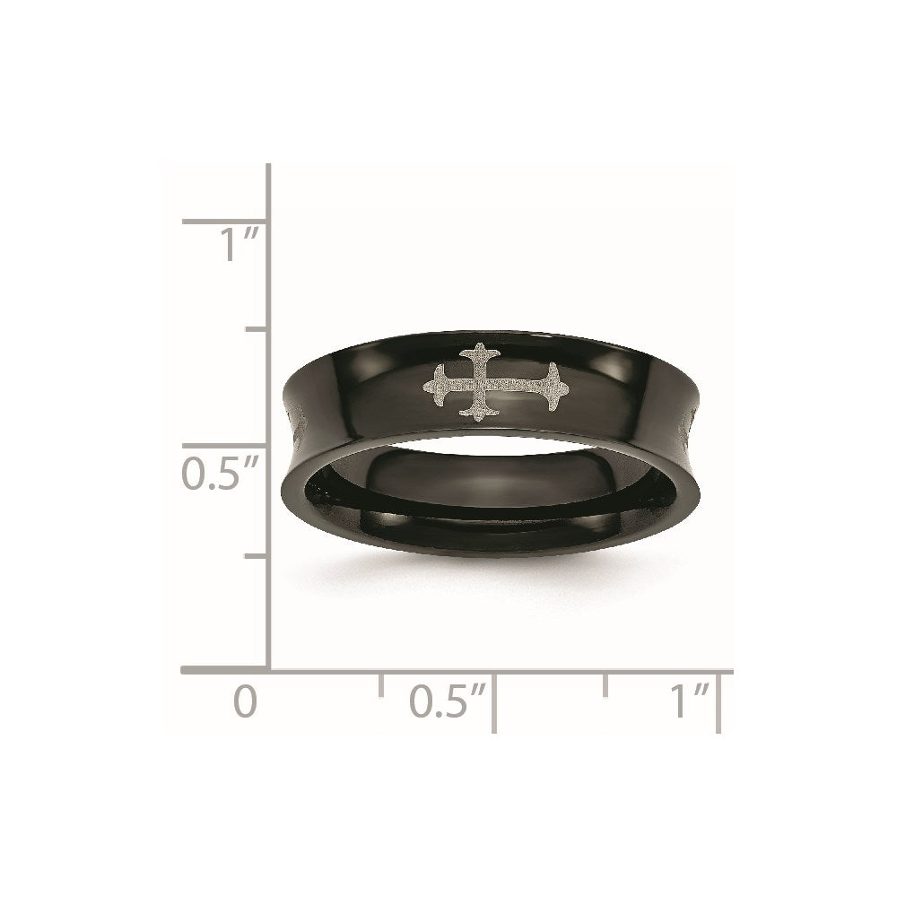 Stainless Steel Polished Black IP-plated Cross 6mm Concave Band