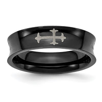 Stainless Steel Polished Black IP-plated Cross 6mm Concave Band