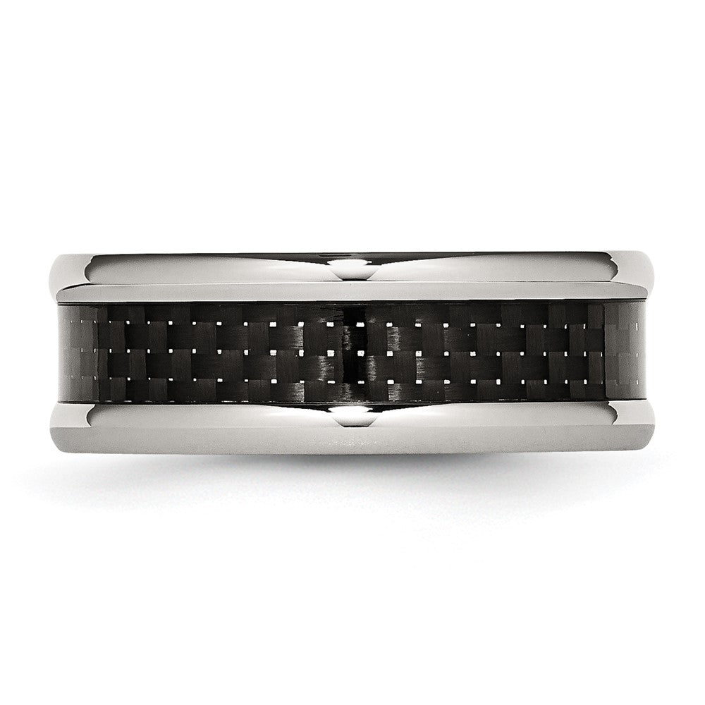 Stainless Steel Polished w/ Black Carbon Fiber Inlay 8mm Band