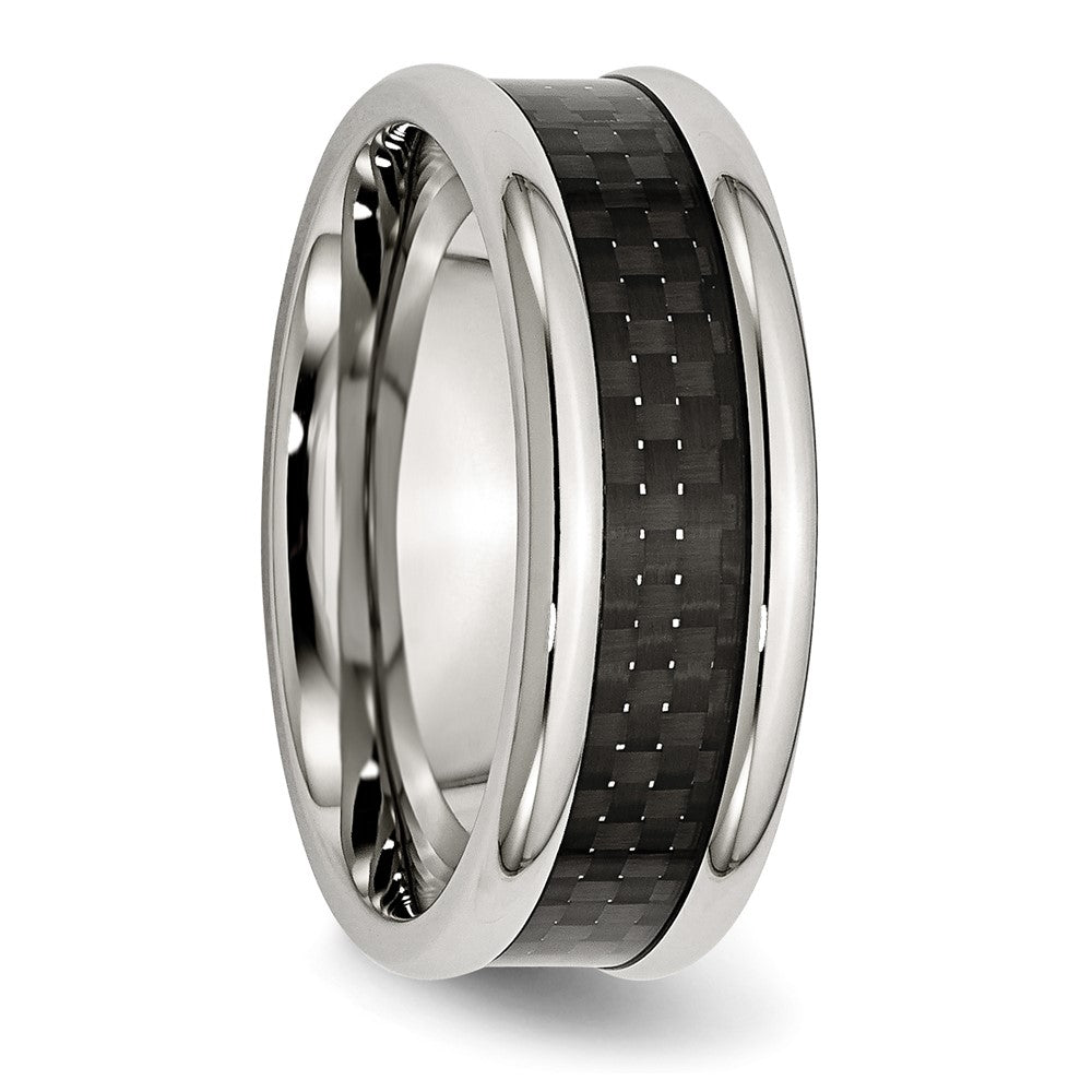 Stainless Steel Polished w/ Black Carbon Fiber Inlay 8mm Band