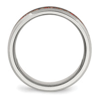 Stainless Steel Polished with Red Imitation Opal Inlay 8mm Band