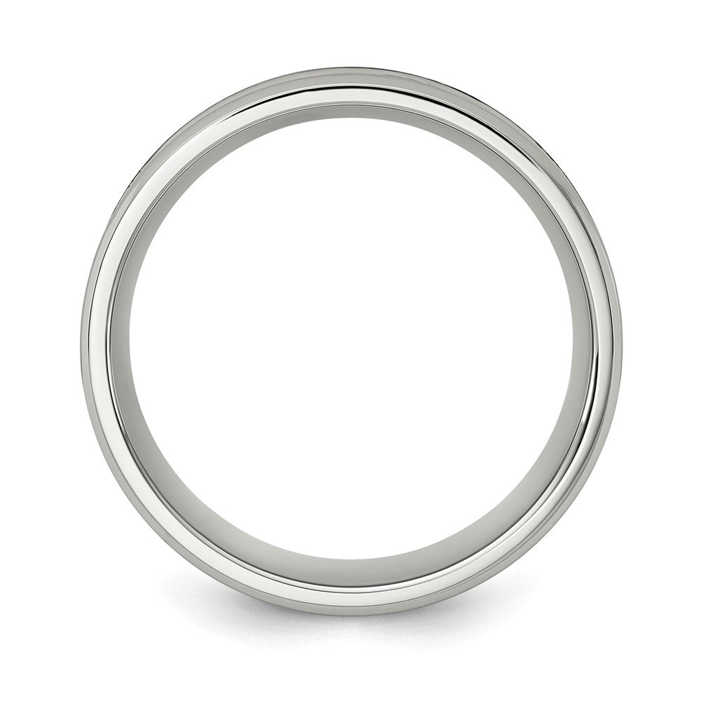 Stainless Steel Polished with Red Imitation Opal Inlay 8mm Band
