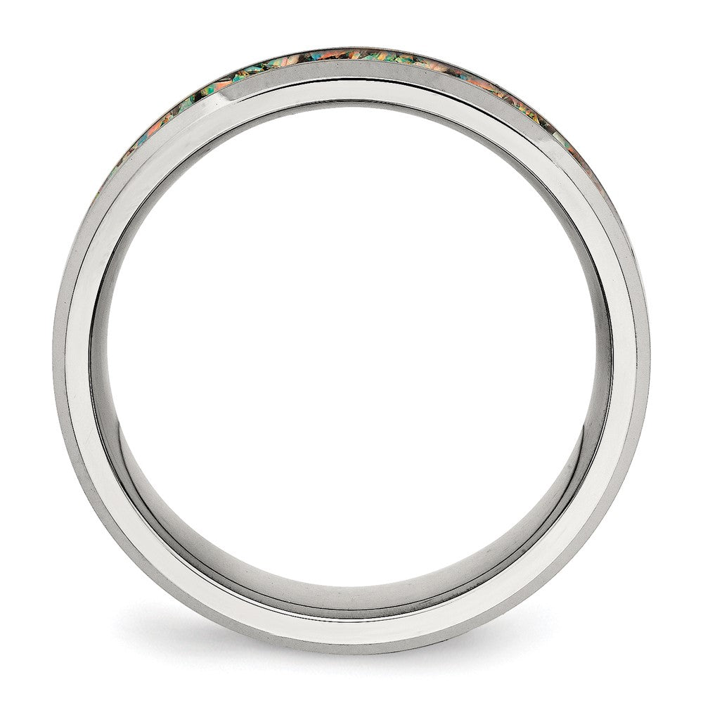 Stainless Steel Polished with Imitation Classic Opal Inlay 8mm Band