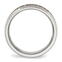 Stainless Steel Polished with Imitation Classic Opal Inlay 8mm Band