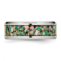 Stainless Steel Polished with Imitation Classic Opal Inlay 8mm Band