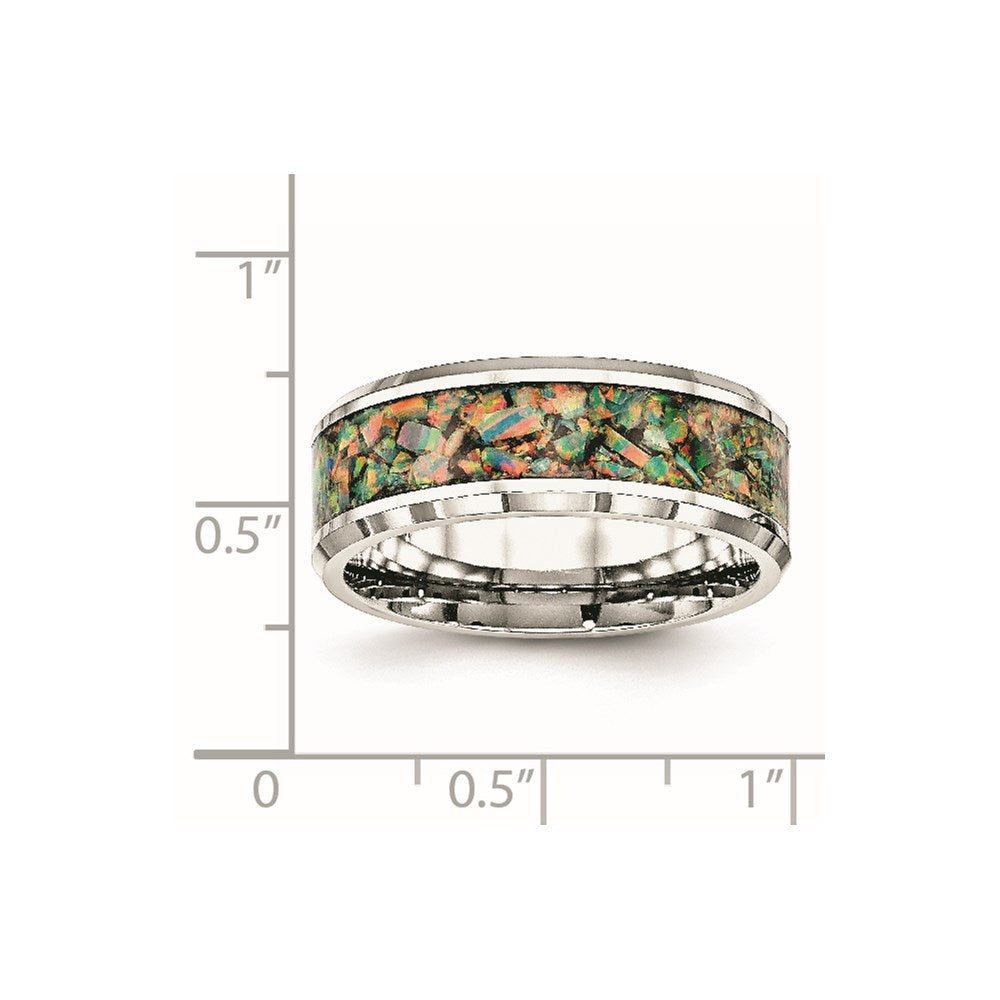 Stainless Steel Polished with Imitation Classic Opal Inlay 8mm Band