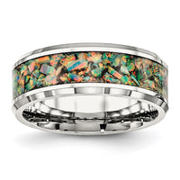 Stainless Steel Polished with Imitation Classic Opal Inlay 8mm Band