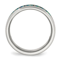 Stainless Steel Polished with Blue Imitation Opal Inlay 8mm Band