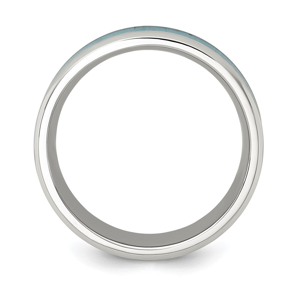 Stainless Steel Polished with Blue Imitation Opal Inlay 8mm Band