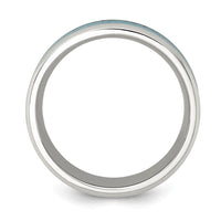 Stainless Steel Polished with Blue Imitation Opal Inlay 8mm Band