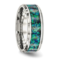 Stainless Steel Polished with Blue Imitation Opal Inlay 8mm Band