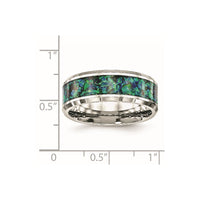 Stainless Steel Polished with Blue Imitation Opal Inlay 8mm Band