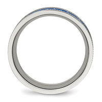 Stainless Steel Polished Blue Carbon Fiber Inlay Textured Edge 8mm Band