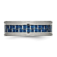 Stainless Steel Polished Blue Carbon Fiber Inlay Textured Edge 8mm Band